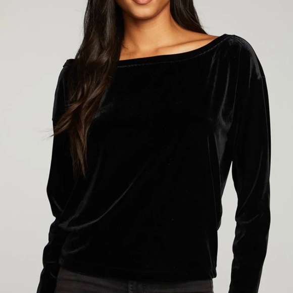 NWT Chaser Velvet Dolman Off The Shoulder Top in Black - Picture 1 of 5